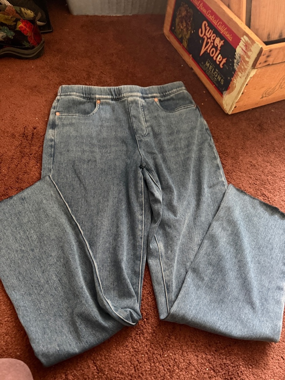 Lands' End Women's Starfish High Rise Knit Denim Straight Jeans